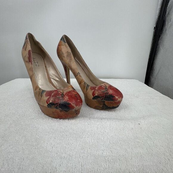 Aldo Floral Nude Multicolor Platform Pump‎ Heels Size 38 - Picture 1 of 15
